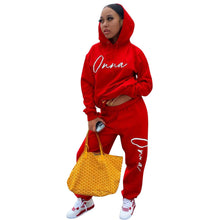 Load image into Gallery viewer, Plus velvet printing drawstring hooded two-piece suit(AY1540)