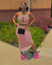 Load image into Gallery viewer, Fashion Letter Contrast Color Sling Pack Hip Skirt Two Piece Set(AY1767)