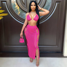 Load image into Gallery viewer, Sexy knitted cutout swimwear beach blouse two piece set(AY1954)