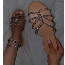 Load image into Gallery viewer, Round head cross tie rhinestone slippers