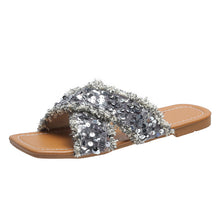 Load image into Gallery viewer, Sequin cross flat slippers