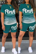 Load image into Gallery viewer, Letter gradient short sleeve shorts suit AY1161