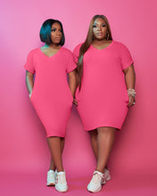 Load image into Gallery viewer, Plus size round neck solid color dress AY1044
