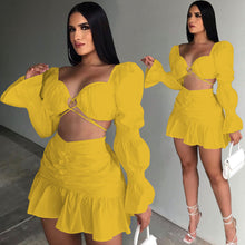 Load image into Gallery viewer, Fashion Lantern Sleeve pleated skirt two piece set AY1932