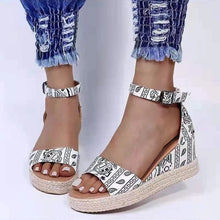 Load image into Gallery viewer, Satin floral buckle wedge sandals
