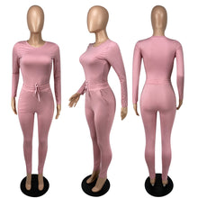 Load image into Gallery viewer, Casual Solid Color Slim Fit Long Sleeve Two Piece Set(AY1791)