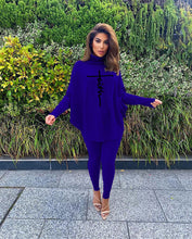 Load image into Gallery viewer, Fashion letter print bat sleeve slit suit(AY1519)