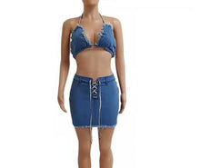Load image into Gallery viewer, Sexy high elastic denim vest skirt suit(AY1879)