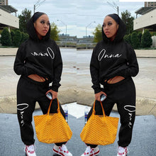 Load image into Gallery viewer, Plus velvet printing drawstring hooded two-piece suit(AY1540)