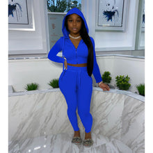 Load image into Gallery viewer, Autumn new solid color hooded zipper leisure two-piece suit(AY1249)
