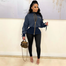 Load image into Gallery viewer, Drawstring tunic flight suit double zipper jacket(AY1449)