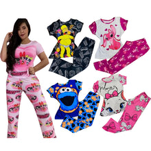 Load image into Gallery viewer, women's cartoon printed short-sleeved trousers two-piece suit
