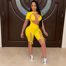Load image into Gallery viewer, Short Sleeve Lace Up Jumpsuit Set AY2041
