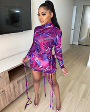Load image into Gallery viewer, Sexy mesh lace-up print dress