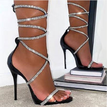 Load image into Gallery viewer, Rhinestone bandage herringbone high heels HPSD228