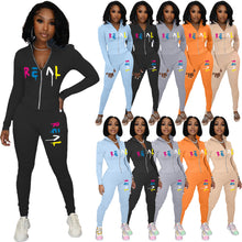 Load image into Gallery viewer, Casual zipper print two piece set(AY1701)