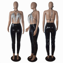 Load image into Gallery viewer, Tassel tube top stretch PU pants two-piece set AY1695