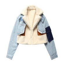 Load image into Gallery viewer, Fashion plus velvet denim stitching jacket(AY1425)