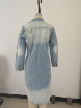 Load image into Gallery viewer, Ripped denim jacket denim long trench coat (AY1287)
