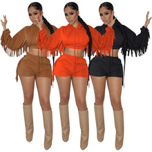 Load image into Gallery viewer, Fashion fringed hooded shorts set(AY1665)