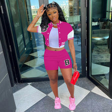 Load image into Gallery viewer, Fashion letter stitching shorts baseball uniform two piece set(AY1782)
