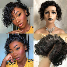 Load image into Gallery viewer, Human hair T-left split hand woven curly small volume wigs(AH5035)