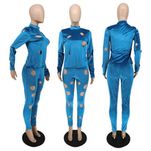 Load image into Gallery viewer, Hole solid color bright velvet two-piece suit(AY1548)