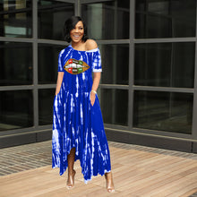 Load image into Gallery viewer, Slit half-length tie-dye wide-neck dress AY1131