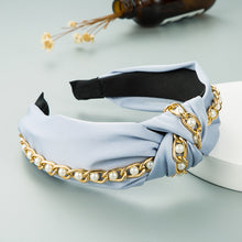Load image into Gallery viewer, Metal chain fabric knotted pearl headband