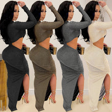 Load image into Gallery viewer, Solid Color Hollow Split Long Skirt Dress(AY1577)
