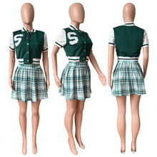 Load image into Gallery viewer, Fashion baseball check print skirt suit(AY1829)