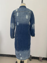 Load image into Gallery viewer, Ripped denim jacket denim long trench coat (AY1287)