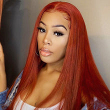 Load image into Gallery viewer, Dark orange straight human hair 13*4 lace frontal wigs(AH5034)