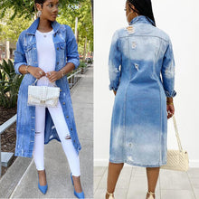 Load image into Gallery viewer, Ripped denim jacket denim long trench coat (AY1287)