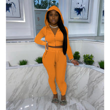 Load image into Gallery viewer, Autumn new solid color hooded zipper leisure two-piece suit(AY1249)
