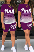 Load image into Gallery viewer, Letter gradient short sleeve shorts suit AY1161