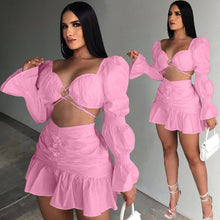 Load image into Gallery viewer, Fashion Lantern Sleeve pleated skirt two piece set AY1932