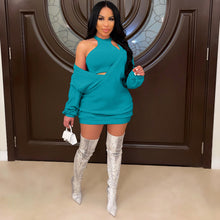 Load image into Gallery viewer, Big V-neck sweater dress + vest two-piece suit(AY1492)