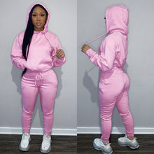 Load image into Gallery viewer, Plus velvet drawstring hooded two-piece suit(AY1467)