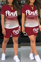 Load image into Gallery viewer, Letter gradient short sleeve shorts suit AY1161