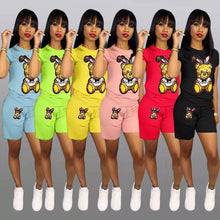 Load image into Gallery viewer, Sequined bear cartoon short sleeve suit AY1041