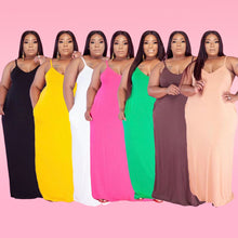 Load image into Gallery viewer, Plus solid color suspender floor dress AY1056