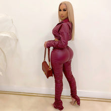 Load image into Gallery viewer, Solid color PU pleated two-piece suit(AY1466)