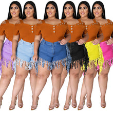 Load image into Gallery viewer, Ripped fringed brushed denim shorts plus size AY1133