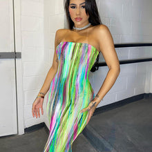 Load image into Gallery viewer, Tie dyed off shoulder wrap chest dress AY1948