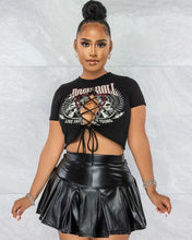 Load image into Gallery viewer, Fashion Print T-Shirt Pleated Leather Skirt Two Piece Set(AY1781)