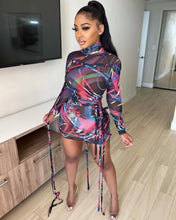 Load image into Gallery viewer, Sexy mesh lace-up print dress