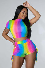 Load image into Gallery viewer, Rainbow Stripe casual large short T-shirt set AY2018