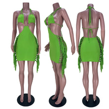 Load image into Gallery viewer, Fringed skirt tie sexy dress AY2029