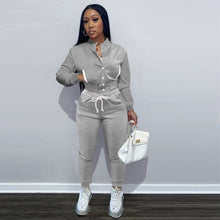 Load image into Gallery viewer, Solid color jacket plus fleece sweater suit(AY1518)